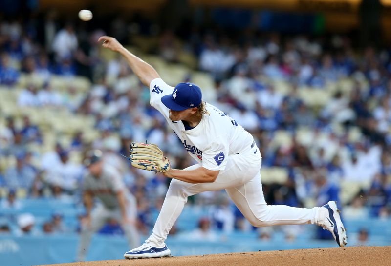 Jul 23, 2024; Los Angeles, California, USA; Los Angeles Dodgers pitcher Landon Knack (96) throws during the first inning at Dodger Stadium. Mandatory Credit: Jason Parkhurst-USA TODAY Sports