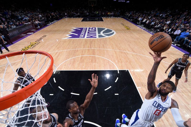 SACRAMENTO, CA - MARCH 3: Paul George #13 of the LA Clippers shoots the ball during the game against the Sacramento Kings on March 3, 2023 at Golden 1 Center in Sacramento, California. NOTE TO USER: User expressly acknowledges and agrees that, by downloading and or using this Photograph, user is consenting to the terms and conditions of the Getty Images License Agreement. Mandatory Copyright Notice: Copyright 2023 NBAE (Photo by Rocky Widner/NBAE via Getty Images)