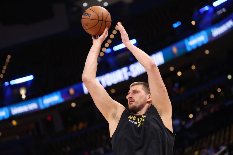 OKLAHOMA CITY, OKLAHOMA - MAY 05: Nikola Jokic #15 of the Denver Nuggets warms up prior to Round Two Game One of the 2025 NBA Playoffs against the Oklahoma City Thunder at Paycom Center on May 05, 2025 in Oklahoma City, Oklahoma. NOTE TO USER: User expressly acknowledges and agrees that, by downloading and or using this photograph, user is consenting to the terms and conditions of the Getty Images License Agreement. (Photo by Sam Hodde/Getty Images)