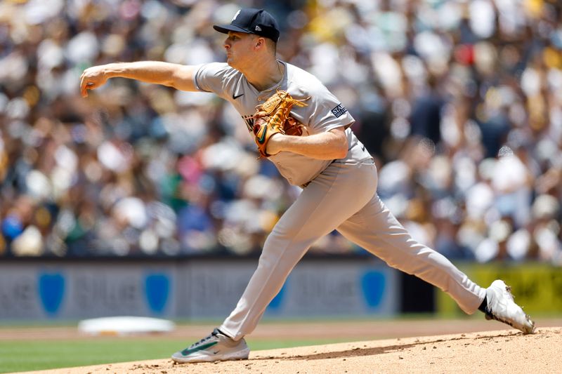 May 26, 2024; San Diego, California, USA; New York Yankees starting pitcher Clarke Schmidt (36) throws a pitch in the first inning against the San Diego Padres at Petco Park. Mandatory Credit: David Frerker-USA TODAY Sports