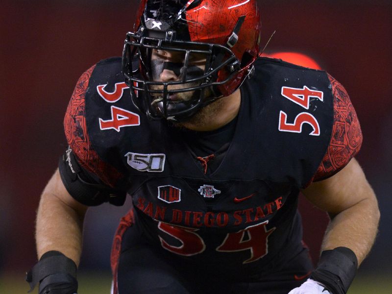 Nov 15, 2019; San Diego, CA, USA; San Diego State Aztecs linebacker Caden McDonald (54) in the field against the Fresno State Bulldogs during the third quarter at SDCCU Stadium. Mandatory Credit: Jake Roth-USA TODAY Sports