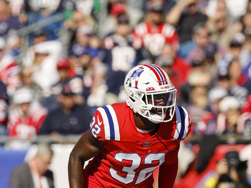 New England Patriots' Devin McCourty against the Detroit Lions during an NFL football game at Gillette Stadium, Sunday, Oct. 9, 2022 in Foxborough, Mass. (Winslow Townson/AP Images for Panini)