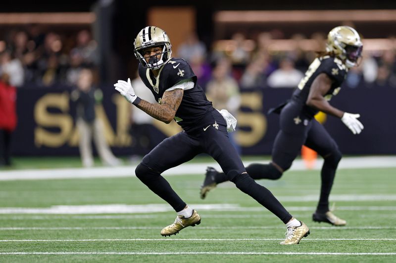 New Orleans Saints cornerback Alontae Taylor (1) during an NFL football game against the Atlanta Falcons, Sunday, Jan. 7, 2024, in New Orleans. (AP Photo/Tyler Kaufman)