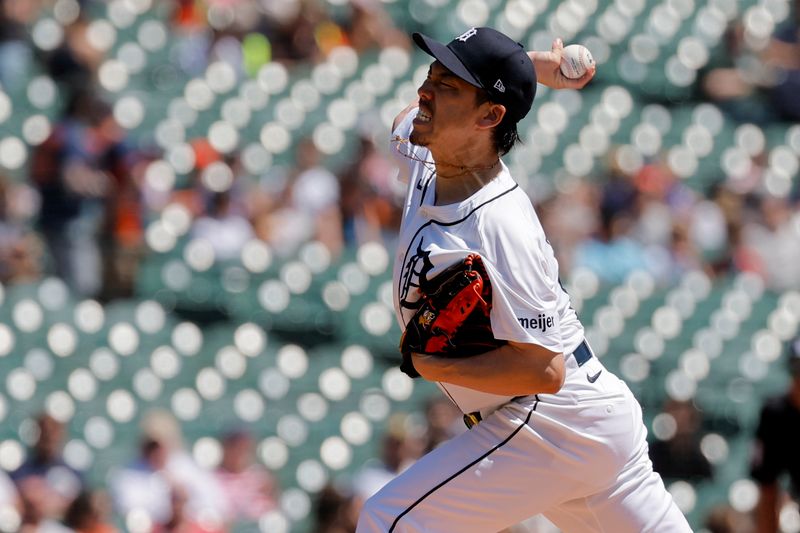 May 1, 2024; Detroit, Michigan, USA; Detroit Tigers starting pitcher Kenta Maeda (18) pitches in the first inning against the St. Louis Cardinals at Comerica Park. Mandatory Credit: Rick Osentoski-USA TODAY Sports
