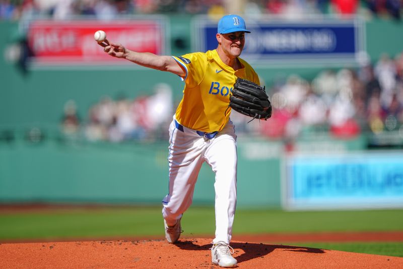 May 11, 2024; Boston, Massachusetts, USA;  Boston Red Sox pitcher Cooper Criswell (64) delivers a pitch against the Washington Nationals during the first inning at Fenway Park. Mandatory Credit: Gregory Fisher-USA TODAY Sports