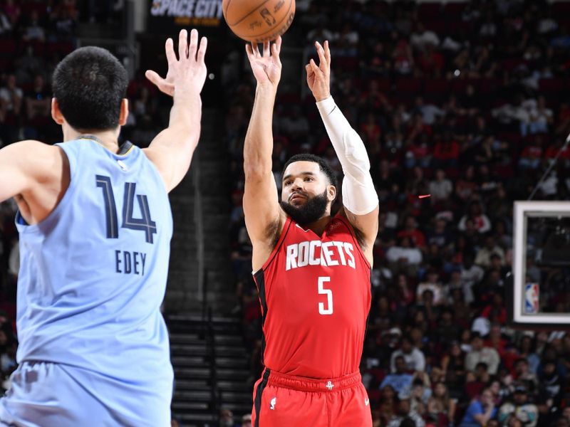 HOUSTON, TX - OCTOBER 25: Fred VanVleet #5 of the Houston Rockets shoots the ball during the game against the Memphis Grizzlies on October 25, 2024 at the Toyota Center in Houston, Texas. NOTE TO USER: User expressly acknowledges and agrees that, by downloading and or using this photograph, User is consenting to the terms and conditions of the Getty Images License Agreement. Mandatory Copyright Notice: Copyright 2024 NBAE (Photo by Logan Riely/NBAE via Getty Images)