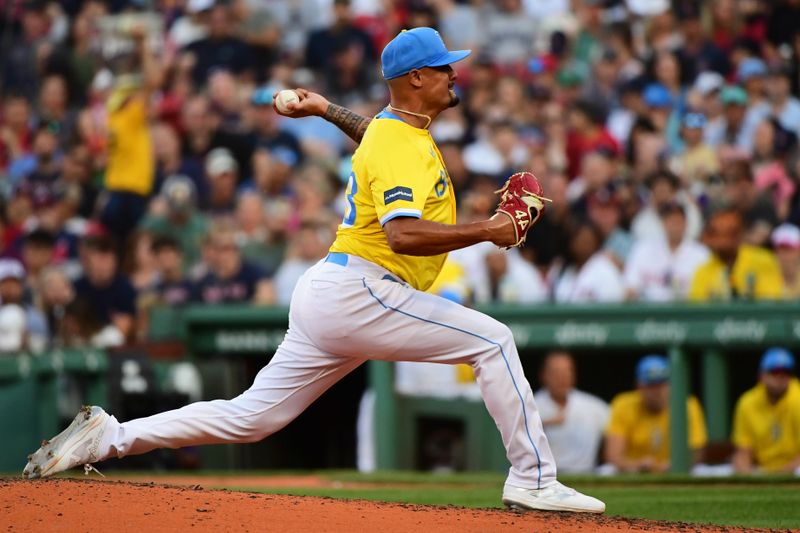 Aug 24, 2024; Boston, Massachusetts, USA;  Boston Red Sox relief pitcher Brennan Bernardino (83) pitches during the seventh inning against the Arizona Diamondbacks at Fenway Park. Mandatory Credit: Bob DeChiara-USA TODAY Sports