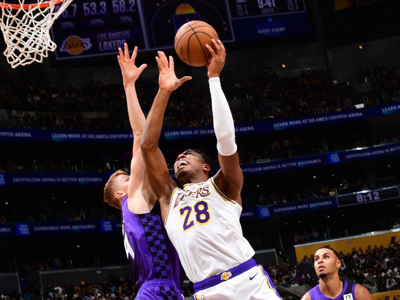 LOS ANGELES, CA - OCTOBER 26: Rui Hachimura #28 of the Los Angeles Lakers drives to the basket during the game against the Sacramento Kings on October 26, 2024 at Crypto.Com Arena in Los Angeles, California. NOTE TO USER: User expressly acknowledges and agrees that, by downloading and/or using this Photograph, user is consenting to the terms and conditions of the Getty Images License Agreement. Mandatory Copyright Notice: Copyright 2024 NBAE (Photo by Adam Pantozzi/NBAE via Getty Images)