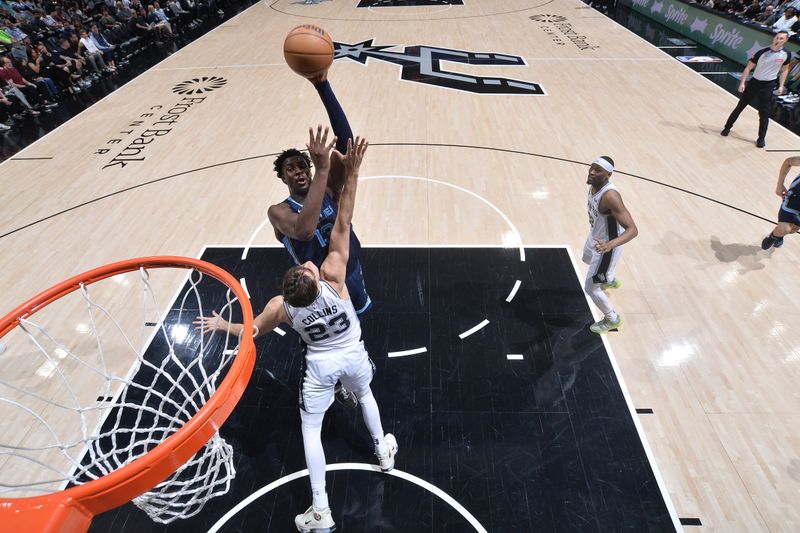 SAN ANTONIO, TX - MARCH 22  Jaren Jackson Jr. #13 of the Memphis Grizzlies drives to the basket during the game against the San Antonio Spurs on March 22, 2024 at the Frost Bank Center in San Antonio, Texas. NOTE TO USER: User expressly acknowledges and agrees that, by downloading and or using this photograph, user is consenting to the terms and conditions of the Getty Images License Agreement. Mandatory Copyright Notice: Copyright 2024 NBAE (Photos by Michael Gonzales/NBAE via Getty Images)