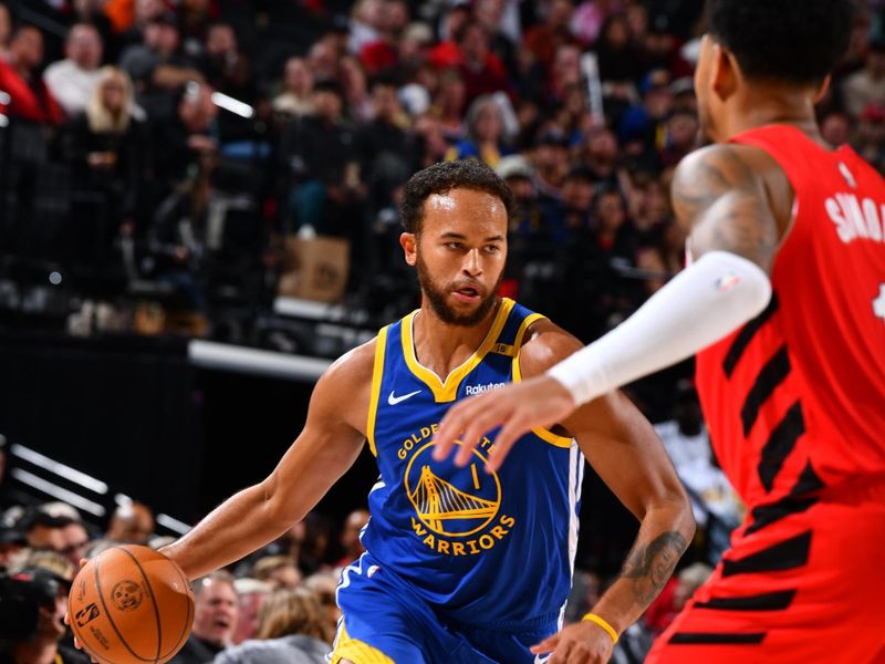 PORTLAND, OR - OCTOBER 23: Kyle Anderson #1 of the Golden State Warriors handles the ball during the game against the Portland Trail Blazers on October 23, 2024 at the Moda Center Arena in Portland, Oregon. NOTE TO USER: User expressly acknowledges and agrees that, by downloading and or using this photograph, user is consenting to the terms and conditions of the Getty Images License Agreement. Mandatory Copyright Notice: Copyright 2024 NBAE (Photo by Barry Gossage/NBAE via Getty Images)