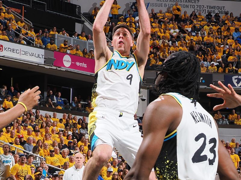 INDIANAPOLIS, IN - MAY 9: T.J. McConnell #9 of the Indiana Pacers shoots the ball during the game against the Cleveland Cavaliers during Round Two Game Three of the 2025 NBA Playoffs on May 9, 2025 at Gainbridge Fieldhouse in Indianapolis, Indiana. NOTE TO USER: User expressly acknowledges and agrees that, by downloading and or using this Photograph, user is consenting to the terms and conditions of the Getty Images License Agreement. Mandatory Copyright Notice: Copyright 2025 NBAE (Photo by Ron Hoskins/NBAE via Getty Images)