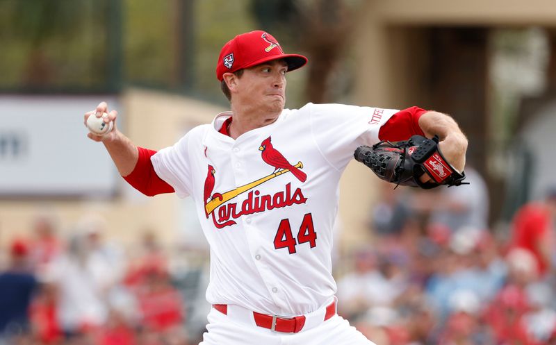 Mar 7, 2024; Jupiter, Florida, USA;  St. Louis Cardinals starting pitcher Kyle Gibson (44) pitches against the Houston Astros in the first inning at Roger Dean Chevrolet Stadium. Mandatory Credit: Rhona Wise-USA TODAY Sports