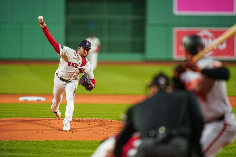 Apr 10, 2024; Boston, Massachusetts, USA; Boston Red Sox pitcher Kutter Crawford (50) throws a pitch against the Baltimore Orioles in the first inning at Fenway Park. Mandatory Credit: David Butler II-USA TODAY Sports