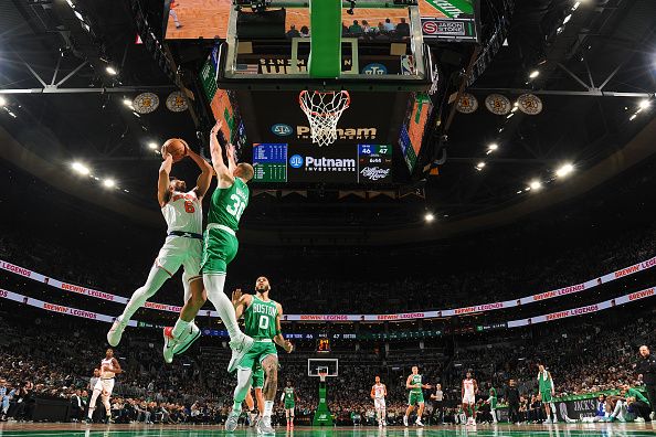 BOSTON, MA - DECEMBER 8: Quentin Grimes #6 of the New York Knicks goes to the basket during the game on December 8, 2023 at the TD Garden in Boston, Massachusetts. NOTE TO USER: User expressly acknowledges and agrees that, by downloading and or using this photograph, User is consenting to the terms and conditions of the Getty Images License Agreement. Mandatory Copyright Notice: Copyright 2023 NBAE  (Photo by Brian Babineau/NBAE via Getty Images)