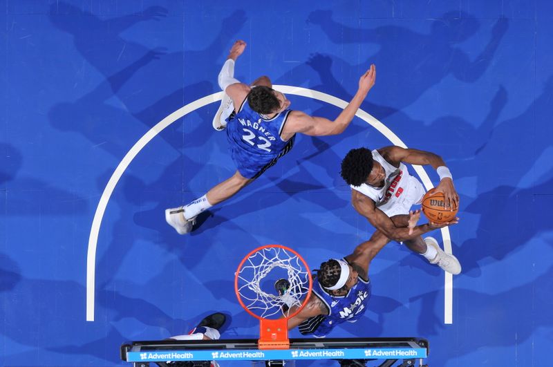 ORLANDO, FL - MARCH 3: Ausar Thompson #9 of the Detroit Pistons handles the ball during the game against the Orlando Magic on March 3, 2024 at the Kia Center in Orlando, Florida. NOTE TO USER: User expressly acknowledges and agrees that, by downloading and or using this photograph, User is consenting to the terms and conditions of the Getty Images License Agreement. Mandatory Copyright Notice: Copyright 2024 NBAE (Photo by Fernando Medina/NBAE via Getty Images)