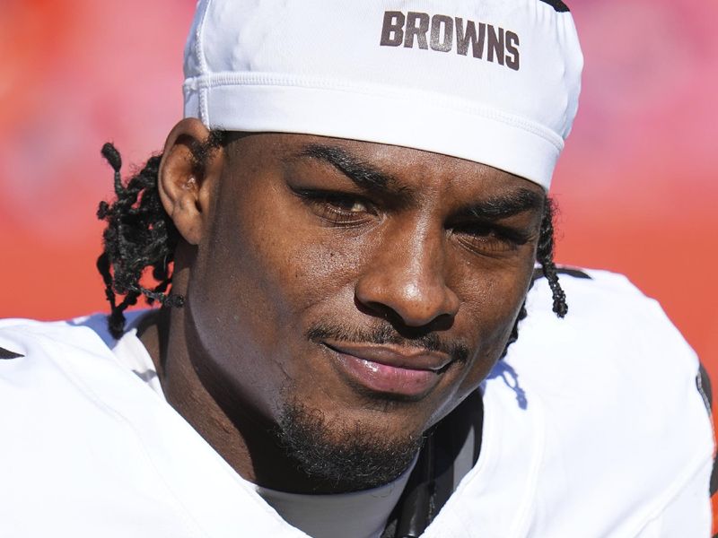 Cleveland Browns wide receiver James Proche II (11) prior to the game against the Denver Broncos of an NFL football game Sunday November 26, 2023, in Denver. (AP Photo/Bart Young)