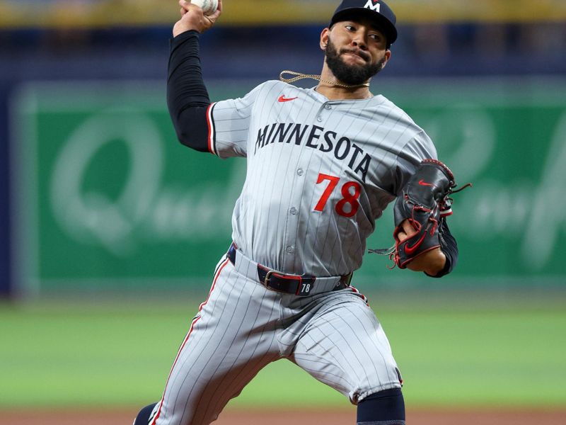 Sep 2, 2024; St. Petersburg, Florida, USA; Minnesota Twins pitcher Simeon Woods Richardson (78) throws a pitch against the Tampa Bay Rays in the first inning at Tropicana Field. Mandatory Credit: Nathan Ray Seebeck-USA TODAY Sports