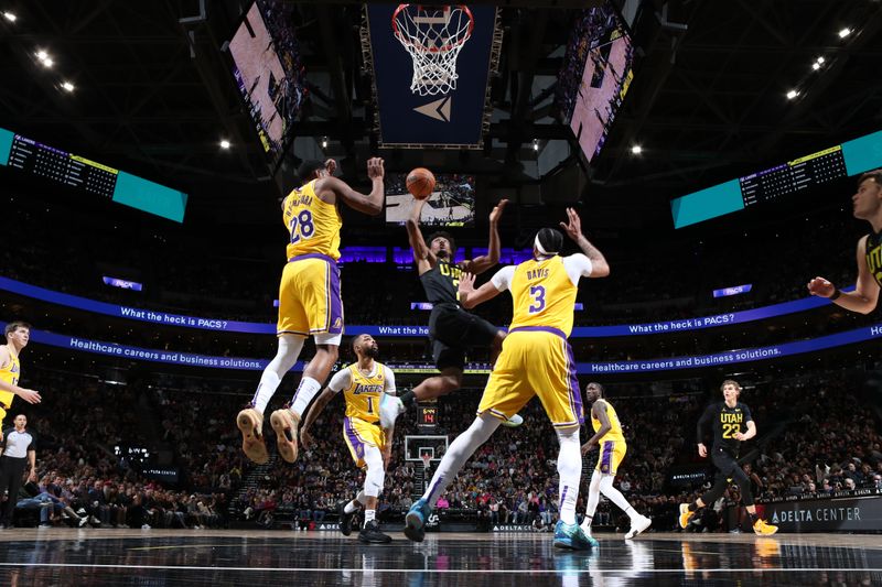 SALT LAKE CITY, UT - FEBRUARY 14: Colin Sexton #2 of the Utah Jazz shoots the ball during the game against the Los Angeles Lakers on February 14, 2024 at Delta Center in Salt Lake City, Utah. NOTE TO USER: User expressly acknowledges and agrees that, by downloading and or using this Photograph, User is consenting to the terms and conditions of the Getty Images License Agreement. Mandatory Copyright Notice: Copyright 2024 NBAE (Photo by Melissa Majchrzak/NBAE via Getty Images)