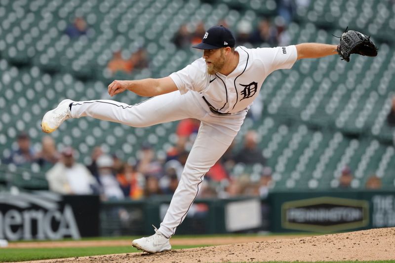 Sep 28, 2023; Detroit, Michigan, USA; Detroit Tigers relief pitcher Will Vest (19) pitches in the seventh inning against the Kansas City Royals at Comerica Park. Mandatory Credit: Rick Osentoski-USA TODAY Sports