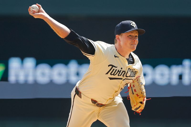 Aug 14, 2024; Minneapolis, Minnesota, USA; Minnesota Twins starting pitcher Louie Varland (37) throws against the Kansas City Royals in the first inning at Target Field. Mandatory Credit: Bruce Kluckhohn-USA TODAY Sports