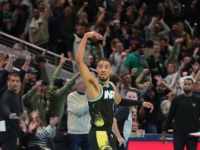 INDIANAPOLIS, IN - DECEMBER 4: Tyrese Haliburton #0 of the Indiana Pacers celebrates during the game against the Indiana Pacers during the Quarterfinals of the In-Season Tournament on December 4, 2023 at Gainbridge Fieldhouse in Indianapolis, Indiana. NOTE TO USER: User expressly acknowledges and agrees that, by downloading and or using this Photograph, user is consenting to the terms and conditions of the Getty Images License Agreement. Mandatory Copyright Notice: Copyright 2023 NBAE (Photo by Pepper Robinson/NBAE via Getty Images)