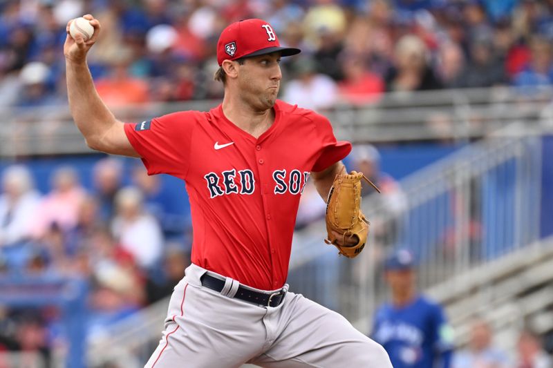 Mar 22, 2024; Dunedin, Florida, USA; Boston Red Sox starting pitcher Justin Hagenman (95) throws a pitch in the first inning of the spring training game against the Toronto Blue Jays  at TD Ballpark. Mandatory Credit: Jonathan Dyer-USA TODAY Sports