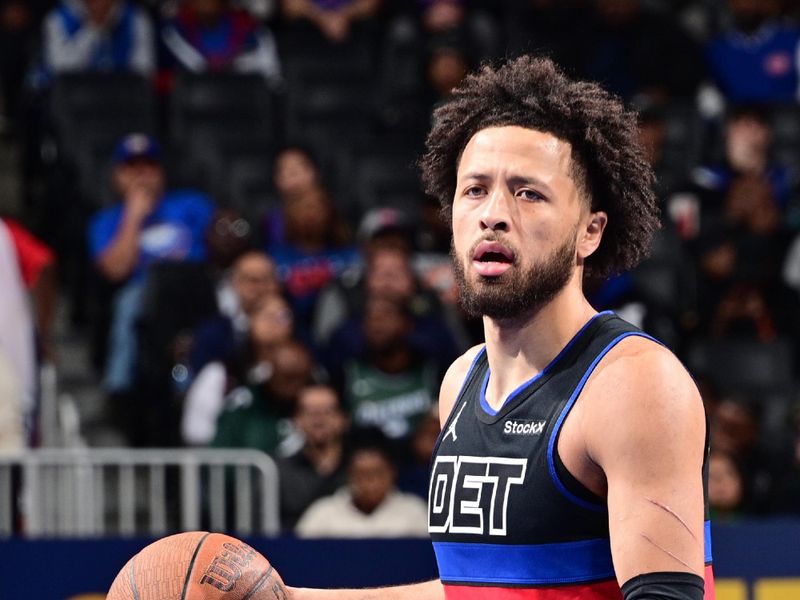 DETROIT, MI - NOVEMBER 12: Cade Cunningham #2 of the Detroit Pistons looks on during the game against the Miami Heat during the Emirates NBA Cup game on November 12, 2024 at Little Caesars Arena in Detroit, Michigan. NOTE TO USER: User expressly acknowledges and agrees that, by downloading and/or using this photograph, User is consenting to the terms and conditions of the Getty Images License Agreement. Mandatory Copyright Notice: Copyright 2024 NBAE (Photo by Chris Schwegler/NBAE via Getty Images)