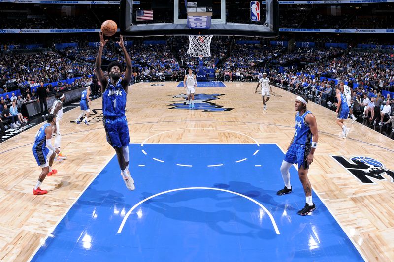 ORLANDO, FL - APRIL 14: Jonathan Isaac #1 of the Orlando Magic grabs a rebound during the game against the Milwaukee Bucks on April 14, 2024 at Kia Center in Orlando, Florida. NOTE TO USER: User expressly acknowledges and agrees that, by downloading and or using this photograph, User is consenting to the terms and conditions of the Getty Images License Agreement. Mandatory Copyright Notice: Copyright 2024 NBAE (Photo by Fernando Medina/NBAE via Getty Images)