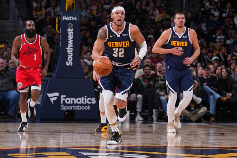 DENVER, CO - DECEMBER 13:  Aaron Gordon #32 of the Denver Nuggets handles the ball during the game against the LA Clippers on December 13, 2024 at Ball Arena in Denver, Colorado. NOTE TO USER: User expressly acknowledges and agrees that, by downloading and/or using this Photograph, user is consenting to the terms and conditions of the Getty Images License Agreement. Mandatory Copyright Notice: Copyright 2024 NBAE (Photo by Bart Young/NBAE via Getty Images)