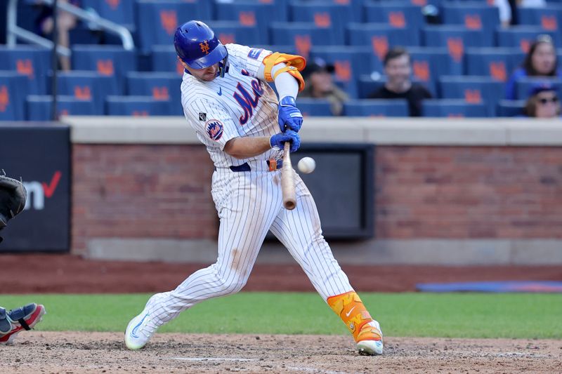 Jun 1, 2024; New York City, New York, USA; New York Mets first baseman Pete Alonso (20) hits a two run home run against the Arizona Diamondbacks during the ninth inning at Citi Field. Mandatory Credit: Brad Penner-USA TODAY Sports