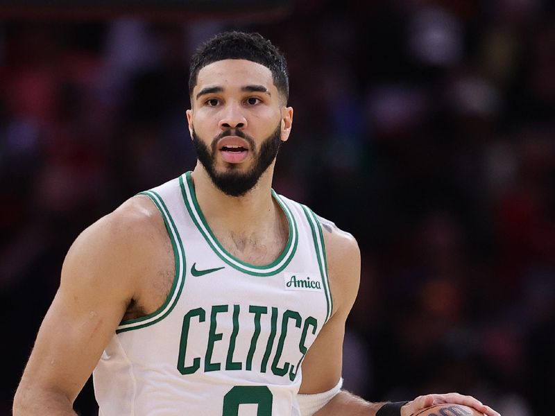 HOUSTON, TEXAS - JANUARY 03: Jayson Tatum #0 of the Boston Celtics handles the ball against the Houston Rockets during the first half at Toyota Center on January 03, 2025 in Houston, Texas. NOTE TO USER: User expressly acknowledges and agrees that, by downloading and or using this photograph, User is consenting to the terms and conditions of the Getty Images License Agreement. (Photo by Alex Slitz/Getty Images)
