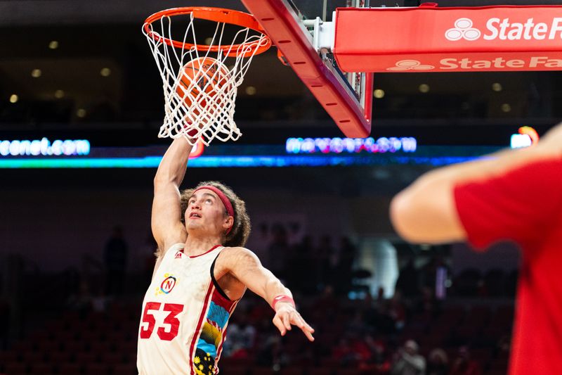 Feb 17, 2024; Lincoln, Nebraska, USA; Nebraska Cornhuskers forward Josiah Allick (53) warms up before the game against the Penn State Nittany Lions at Pinnacle Bank Arena. Mandatory Credit: Dylan Widger-USA TODAY Sports