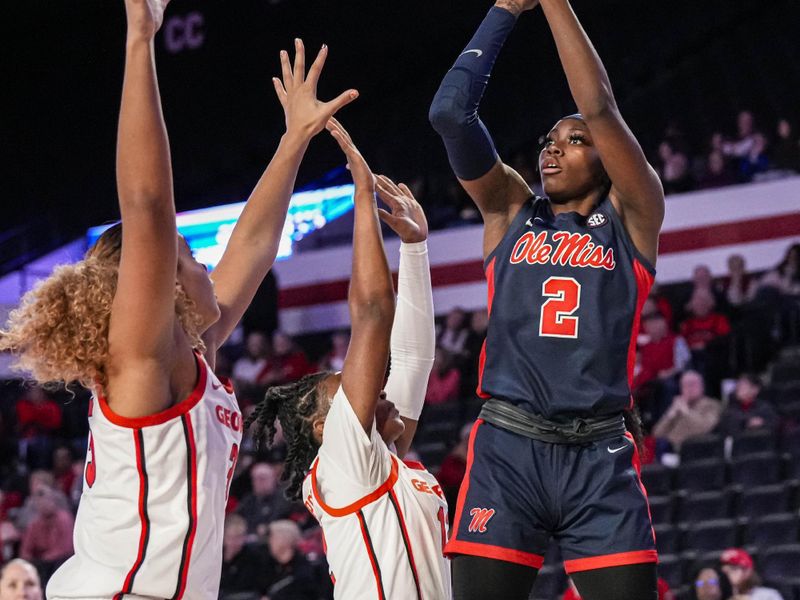 Jan 21, 2024; Athens, Georgia, USA; Ole Miss Rebels guard Marquesha Davis (2) shoots against the Georgia Bulldogs at Stegeman Coliseum. Mandatory Credit: Dale Zanine-USA TODAY Sports