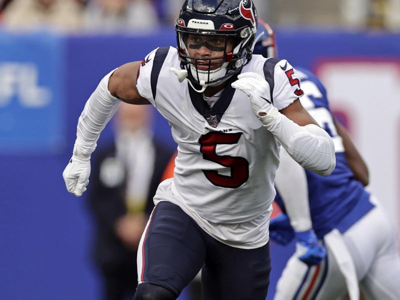 Houston Texans safety Jalen Pitre (5) defends against the New York Giants during an NFL football game Sunday, Nov. 13, 2022, in East Rutherford, N.J. (AP Photo/Adam Hunger)