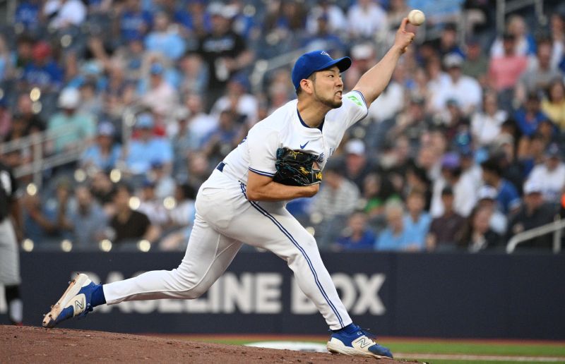 May 21, 2024; Toronto, Ontario, CAN;   Toronto Blue Jays starting pitcher Yusei Kikuchi (16) delivers a pitch against the Chicago White Sox in the first inning at Rogers Centre. Mandatory Credit: Dan Hamilton-USA TODAY Sports