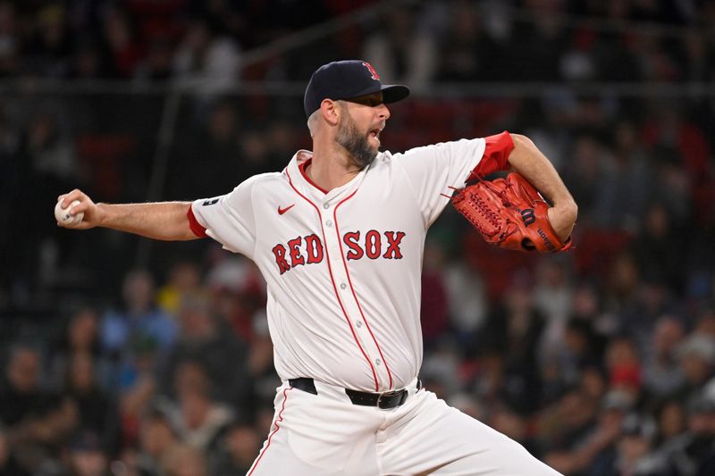 May 16, 2024; Boston, Massachusetts, USA;  Boston Red Sox pitcher Chris Martin (55) pitches against the Tampa Bay Rays during the eighth inning at Fenway Park. Mandatory Credit: Eric Canha-USA TODAY Sports