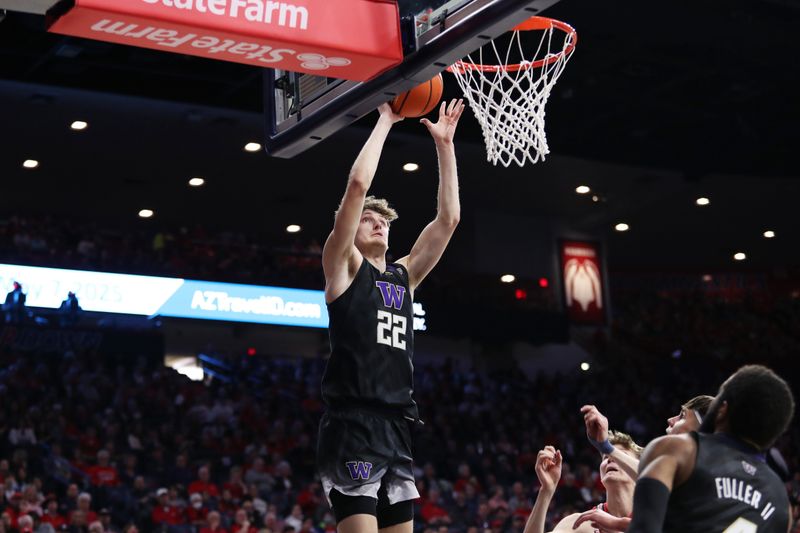 Jan 5, 2023; Tucson, Arizona, USA; Washington Huskies guard Cole Bajema (22) shoots in the first half at McKale Center. Mandatory Credit: Zachary BonDurant-USA TODAY Sports