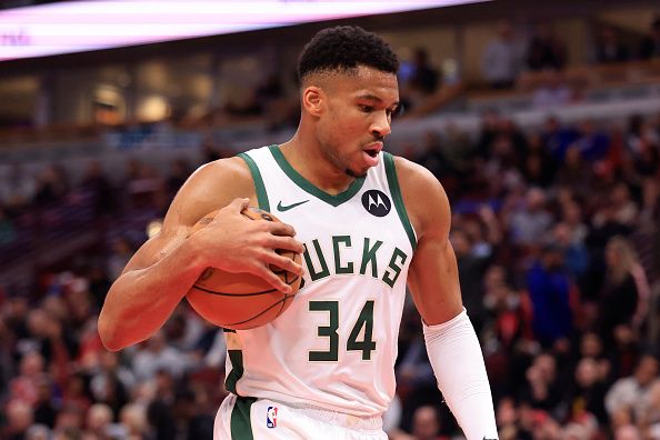 CHICAGO, ILLINOIS - NOVEMBER 30: Giannis Antetokounmpo #34 of the Milwaukee Bucks walks the court in the game against the Chicago Bulls at the United Center on November 30, 2023 in Chicago, Illinois. NOTE TO USER: User expressly acknowledges and agrees that, by downloading and or using this photograph, User is consenting to the terms and conditions of the Getty Images License Agreement. (Photo by Justin Casterline/Getty Images)