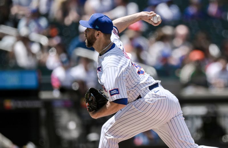 Jun 16, 2024; New York City, New York, USA; New York Mets pitcher Tylor Megill (38) pitches against the San Diego Padres during the first inning at Citi Field. Mandatory Credit: John Jones-USA TODAY Sports