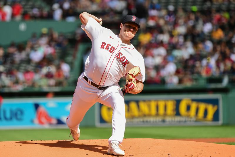 Sep 8, 2024; Boston, Massachusetts, USA;  Boston Red Sox starting pitcher Richard Fitts (80) pitches during the first inning against the Chicago White Sox at Fenway Park. Mandatory Credit: Bob DeChiara-Imagn Images