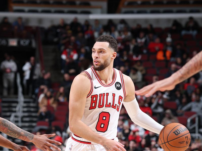 CHICAGO, IL - DECEMBER 2: Zach LaVine #8 of the Chicago Bulls dribbles the ball during the game against the Brooklyn Nets on December 2, 2024 at United Center in Chicago, Illinois. NOTE TO USER: User expressly acknowledges and agrees that, by downloading and or using this photograph, User is consenting to the terms and conditions of the Getty Images License Agreement. Mandatory Copyright Notice: Copyright 2024 NBAE (Photo by Jeff Haynes/NBAE via Getty Images)