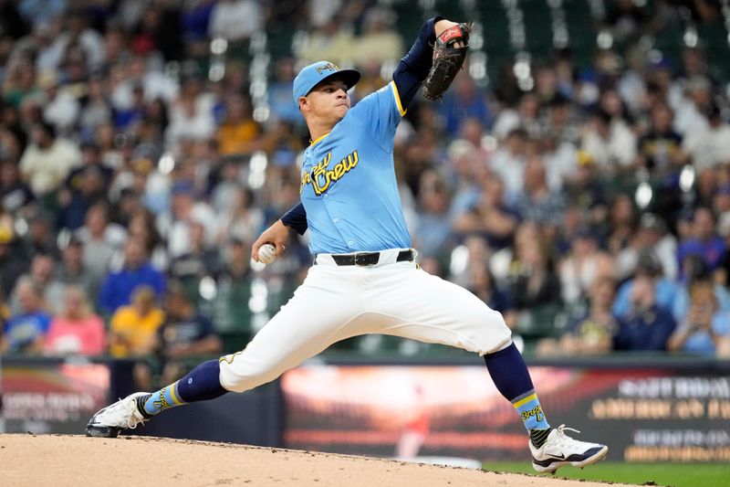 May 31, 2024; Milwaukee, Wisconsin, USA;  Milwaukee Brewers pitcher Tobias Myers (36) throws a ptich during the second inning against the Chicago White Sox at American Family Field. Mandatory Credit: Jeff Hanisch-USA TODAY Sports