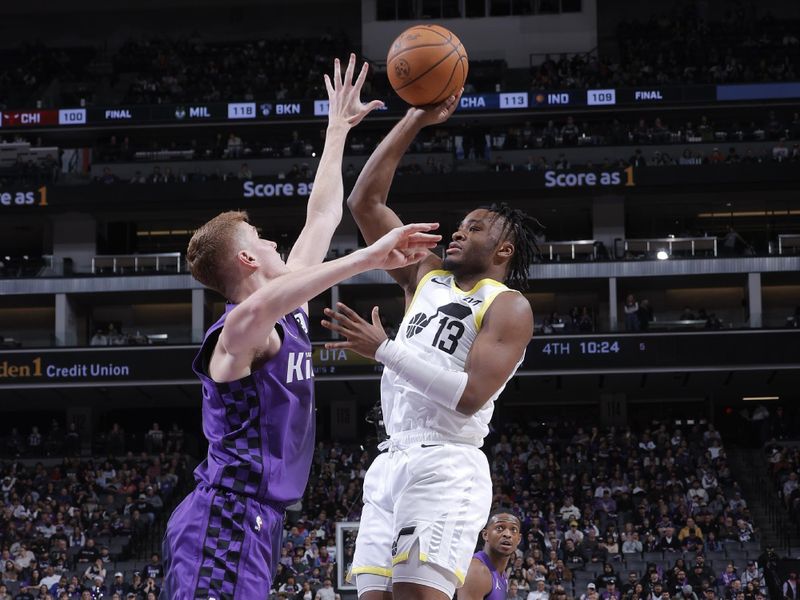 SACRAMENTO, CA - DECEMBER 8: Isaiah Collier #13 of the Utah Jazz shoots the ball during the game against the Sacramento Kings on December 8, 2024 at Golden 1 Center in Sacramento, California. NOTE TO USER: User expressly acknowledges and agrees that, by downloading and or using this Photograph, user is consenting to the terms and conditions of the Getty Images License Agreement. Mandatory Copyright Notice: Copyright 2024 NBAE (Photo by Rocky Widner/NBAE via Getty Images)