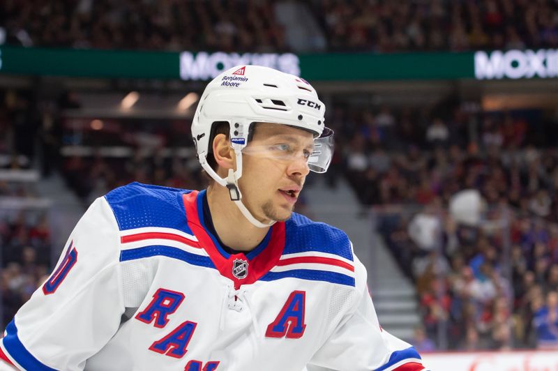 Jan 27, 2024; Ottawa, Ontario, CAN; New York Rangers left wing Artemi Panarin (10) skates in the second period against the Ottawa Senators at the Canadian Tire Centre. Mandatory Credit: Marc DesRosiers-USA TODAY Sports