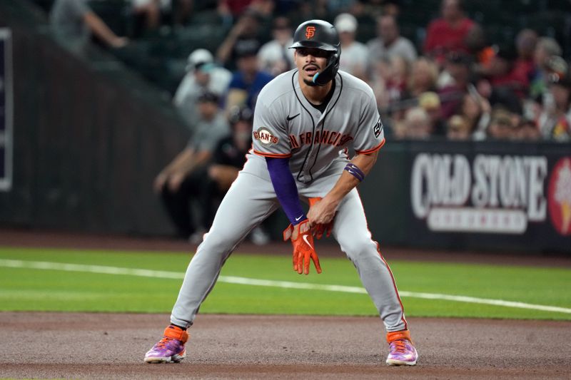 Sep 17, 2025; Phoenix, Arizona, USA; San Francisco Giants shortstop Willy Adames leads off against the Arizona Diamondbacks in the first inning at Chase Field. Mandatory Credit: Rick Scuteri-Imagn Images