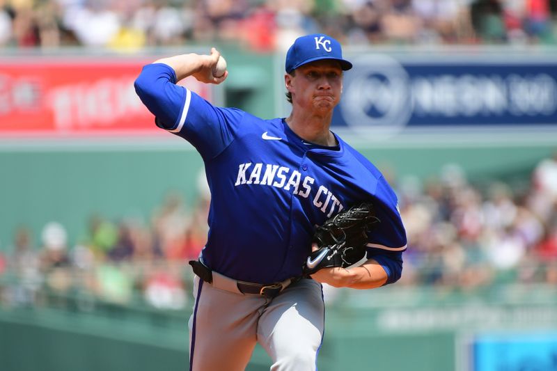 Jul 14, 2024; Boston, Massachusetts, USA;  Kansas City Royals starting pitcher Brady Singer (51) pitches during the first inning against the Boston Red Sox at Fenway Park. Mandatory Credit: Bob DeChiara-USA TODAY Sports