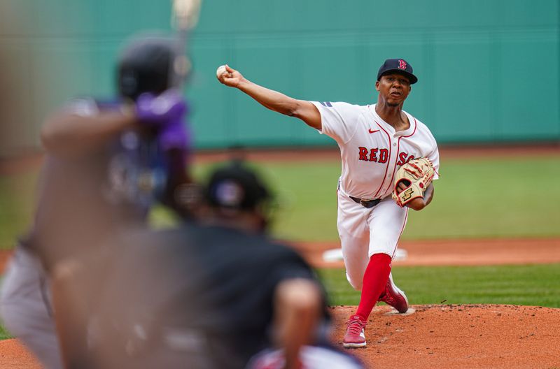 Jul 31, 2024; Boston, Massachusetts, USA; Boston Red Sox starting pitcher Brayan Bello (66) throws a pitch against the Seattle Mariners in the first inning at Fenway Park. Mandatory Credit: David Butler II-USA TODAY Sports