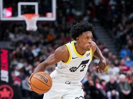 TORONTO, ON - DECEMBER 23: Collin Sexton #2 of the Utah Jazz dribbles against the Toronto Raptors during the second half of their basketball game at the Scotiabank Arena on December 23, 2023 in Toronto, Ontario, Canada. NOTE TO USER: User expressly acknowledges and agrees that, by downloading and/or using this Photograph, user is consenting to the terms and conditions of the Getty Images License Agreement. (Photo by Mark Blinch/Getty Images)