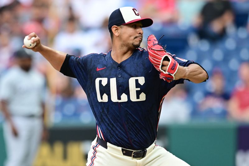 Jul 2, 2024; Cleveland, Ohio, USA;  Cleveland Guardians starting pitcher Carlos Carrasco (59) throws a pitch during the first inning against the Chicago White Sox at Progressive Field. Mandatory Credit: Ken Blaze-USA TODAY Sports