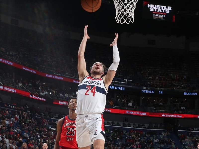 NEW ORLEANS, LA - FEBRUARY 14: Deni Avdija #8 of the Washington Wizards drives to the basket during the game against the New Orleans Pelicans on February 14, 2024 at the Smoothie King Center in New Orleans, Louisiana. NOTE TO USER: User expressly acknowledges and agrees that, by downloading and or using this Photograph, user is consenting to the terms and conditions of the Getty Images License Agreement. Mandatory Copyright Notice: Copyright 2024 NBAE (Photo by Layne Murdoch Jr./NBAE via Getty Images)